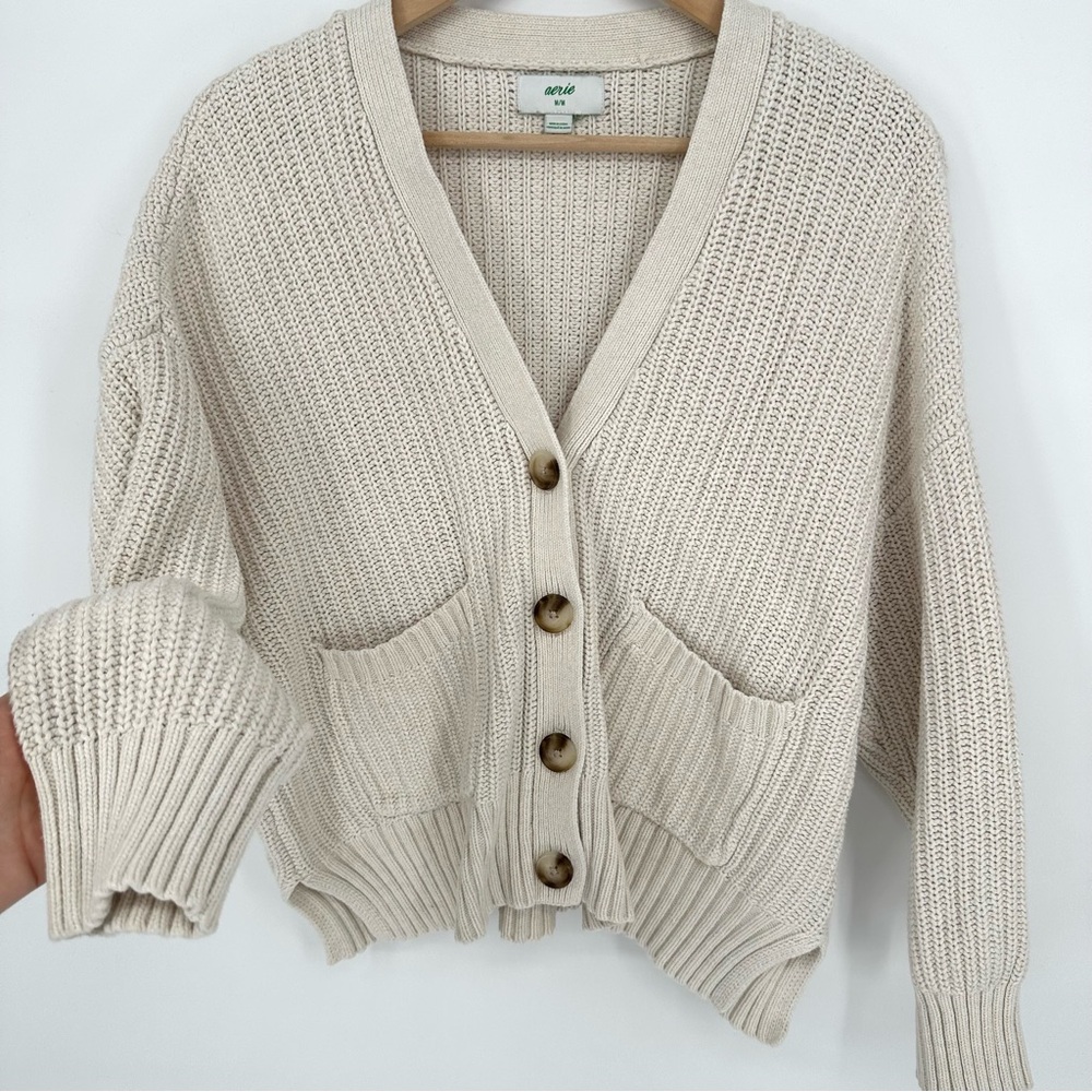 Aerie Cozy Cream Cardigan Sweater, Medium - Picture 6 of 9